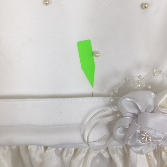 First Communion Dress White Sheer Satin Overlay Tank Pearl Flower Appliqué Sz 10 - Picture 7 of 16